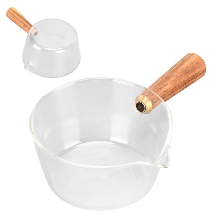 Super® Pot à lait en verre avec manche en bois bec en forme de V nouilles casserole maison cuisine ustensiles cuisine accessoire (40