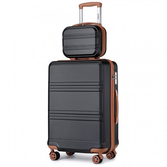 Kono Set de 2 Valise de Voyage Valise Rigide ABS Bagage Cabine 55cm Valise Moyenne à 4 roulettes et Serrure TSA, Noir/Marron