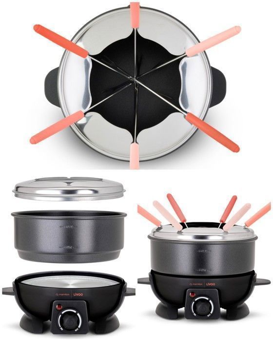 Appareil à fondue - Inox - 16L - 6 personnes - Thermostat réglable - Anti-adhésif