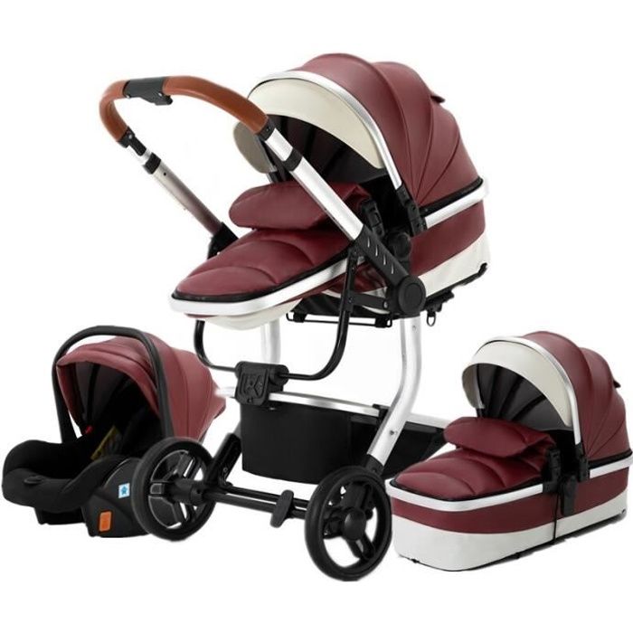 Poussette Bebe Trio Combinee Landreau Reversible Grand Luxe en Cuir PU Hyper Confort Cadre Haut Alu Robuste et Leger Design Moderne Cdiscount Puericulture Eveil bebe
