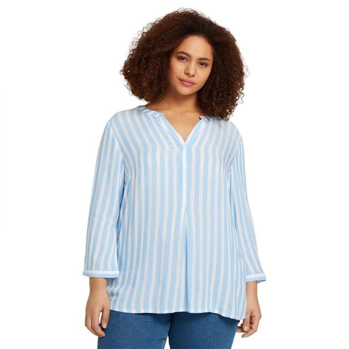 Chemisier rayé TOM TAILOR Femme Manches trois-quart Viscose LENZING  ECOVERO Bleu
