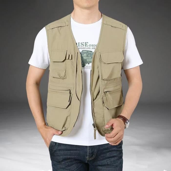 Gilet De Pêche Multi-Poches YOUTHUP - Léger Et Respirant - Homme - Camping, Rando, Extérieur