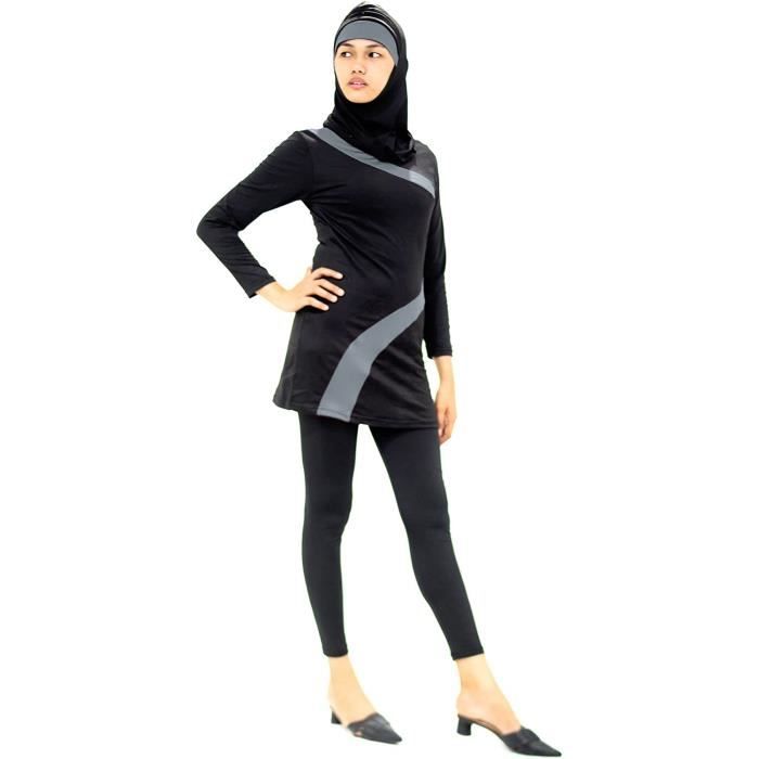 Burkini Musuly Bleu Foncé - Maillot De Bain Intégral Avec Capuche - Tissu Synthétique Élastique - Modeste Et Confortable