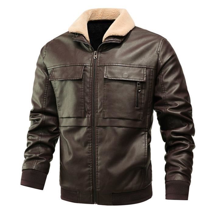 Veste Bomber Faux Cuir Columbia Pour Homme - Taille M/M - Marron Foncé Doublure Polaire - Occasion Bon état