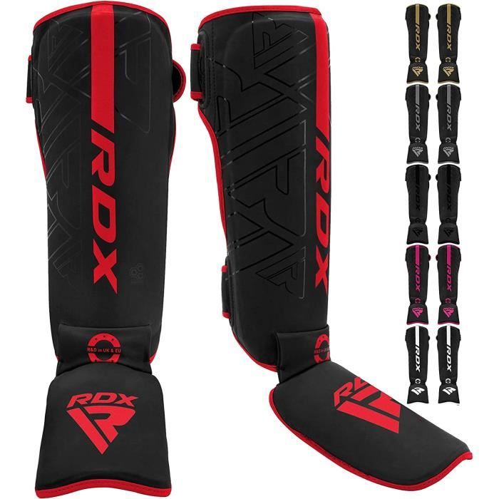 RDX Protège Tibia Boxe Thai Kick Boxing Arts Martiaux MMA D'entraînement, Maya Hide Cuir Kara Protege Tibia Muay Thai, Rouge