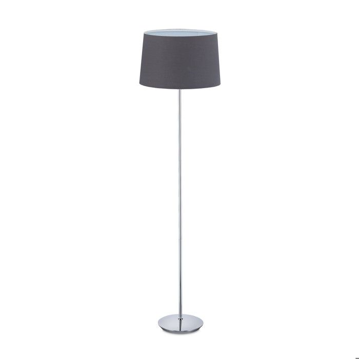 Lampe sur pied Relaxdays avec abat-jour en tissu pied chromé douille E27 Ø 40 cm salon hauteur 148 5 cm gris
