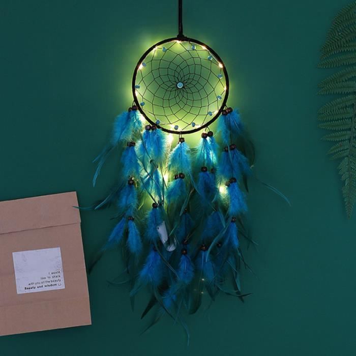 Attrape-Rêves Artisanal Grand Format - Plumes Naturelles Bleu/Rose/Violet, Diamètre 22 Cm, Longueur 70-75 Cm