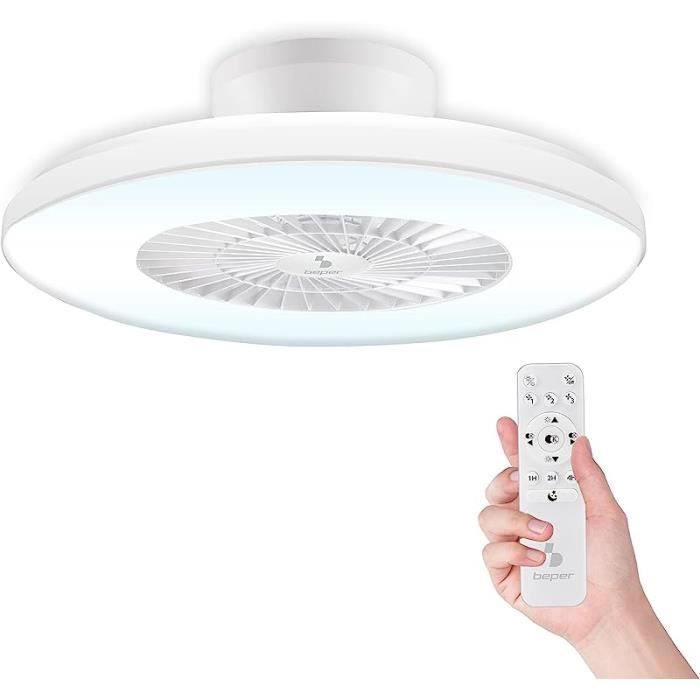 BEPER P206VEN640 Ventilateur Plafond Avec Lumière LED 40W - Télécommande, 3 Vitesses, Blanc