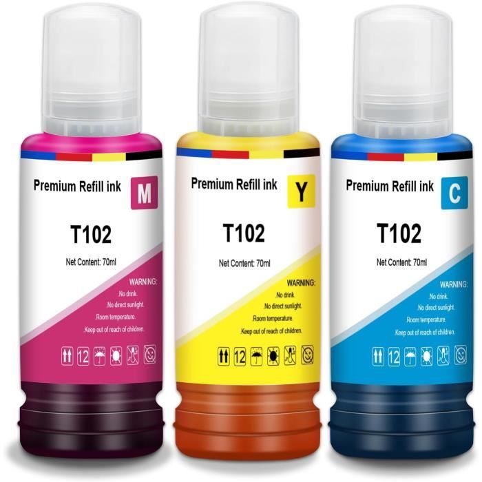 Pack De 8 Bouteilles D’encre QUALITONER Compatible Epson EcoTank – Multipack 102, 127 Ml Et 70 Ml