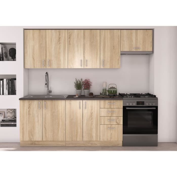 SARA Cuisine complète modulable 8 éléments Décor chêne sonoma 300 cm Plan de travail non inclus - vue 3