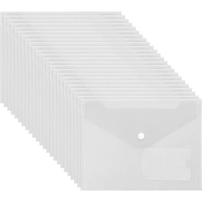Belle Vous Pochette Plastique A5 Transparente (Lot de 24) - Avec Bouton Fermoir et Porte Carte 