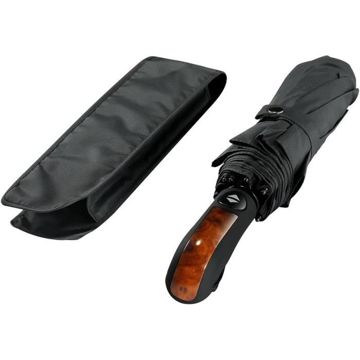 HW CASA Parapluie Pliant Coupe-vent,ouverture Automatique De Fermeture,105 CM Grand Parapluie Avec 8 Nervures En Alliage De Fibre De Verre,Compact Et Portable Parapluie Automatique, Noir , Upgrade