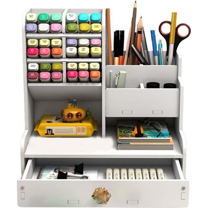 KDD Organisateur Bureau Multifonction - Pot à Crayons Avec Support Casque, Tiroir, Porte-Cartes Et Téléphone