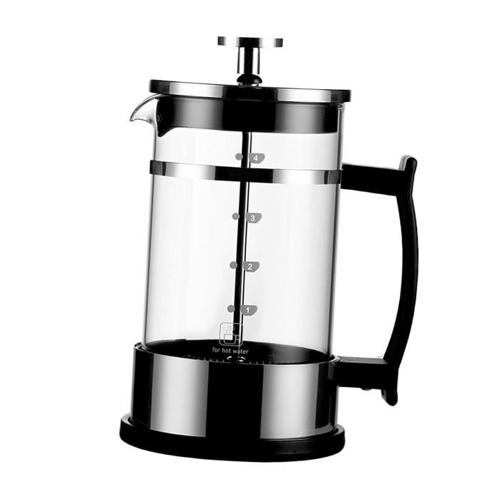Cafetière French Press Café Du Chateau - 1L Verre Borosilicate | Filtre 4 Niveaux Inox 304 | Design Élégant Argenté