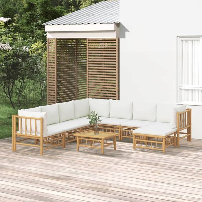 vidaXL Salon de jardin 9 pcs avec coussins Bambou