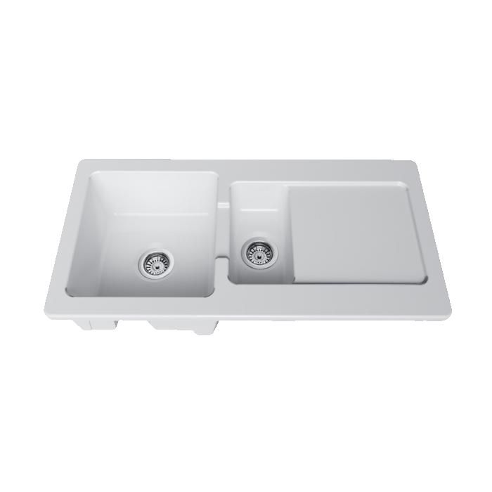 Évier céramique blanc VitrA ARKITEKT 1 bac et demi - 1 égouttoir 500x1000