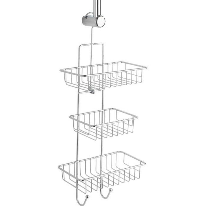 WENKO Etagère de douche à suspendre sans perçage 3 paniers de douche Milano Acier 25x62x14 cm Brillant