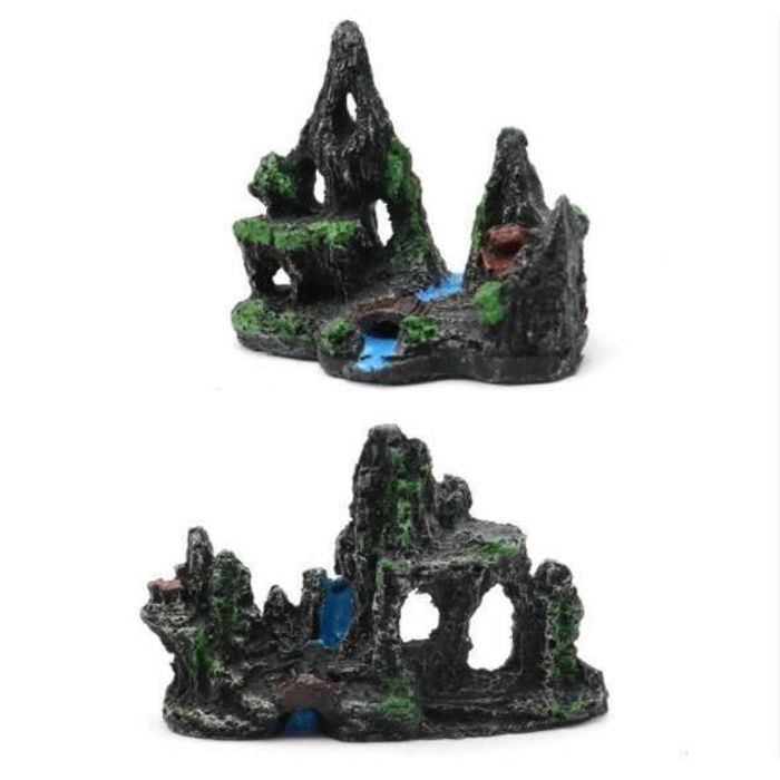 Meilleurs prix pour Ornement d'aquarium - 2pcs Mountain View Aquarium Rockery Hiding Cave Tree Fish Tank Ornament Décoration