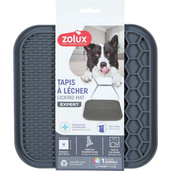 Tapis à lécher M silicone ventouse 21 x 21 cm gris pour chien - zolux