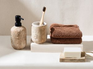 Ensemble Salle De Bain En Bambou - 4 Pièces (porte-brosse à Dents, Distributeur, Gobelet, Porte-savon) - Noir - 11