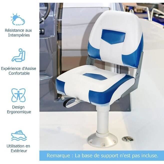 Siège De Bateau Pliable - Siège Ergonomique Étanche Avec Dossier Haut Et Sangle De Fixation - Bleu/Blanc