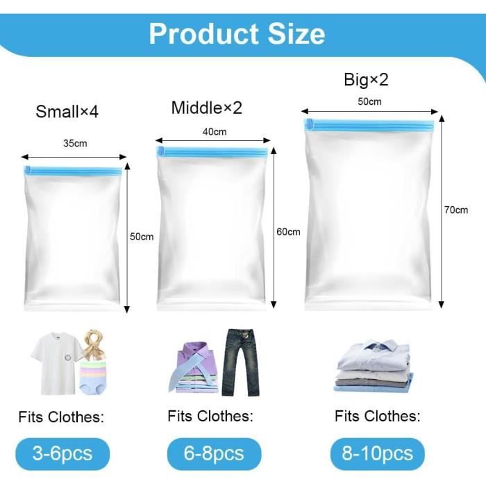 8Pcs Sac Compression Voyage Sac Sous Vide Vetement Sac Aspirant Rangement Vetement  Sac Sous Vide Voyage Réutilisable Sac Vide Air - Cdiscount Maison