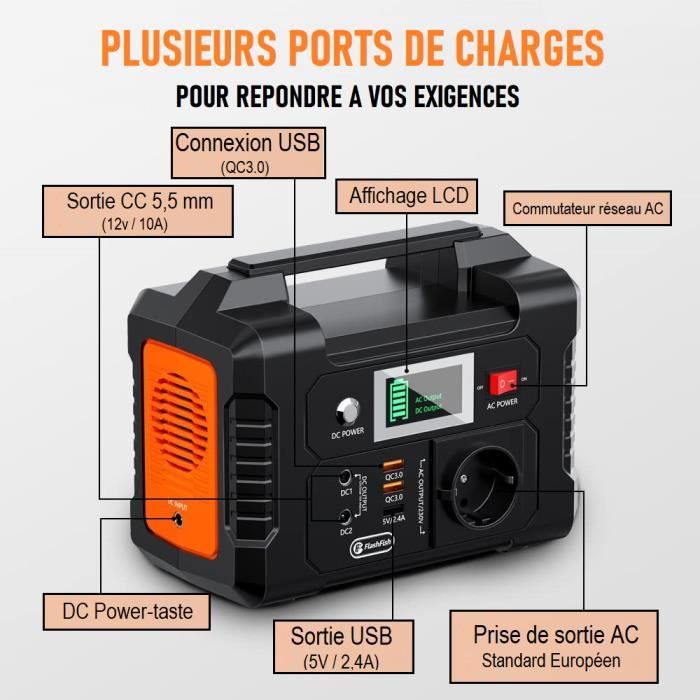 Station électrique Portable Flashfish S25 – 1997Wh, 2000W (4000W Pic) – Batterie LiFePO4, Charge Rapide En 1,8h – Pour Camping, Maison, Panneaux Solaires