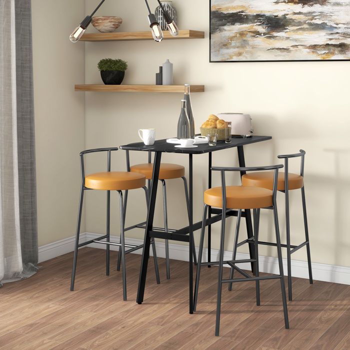 Table De Bar HOMCOM Avec 3 Étagères - 112x57x106 Cm - Noir - Idéale Cuisine