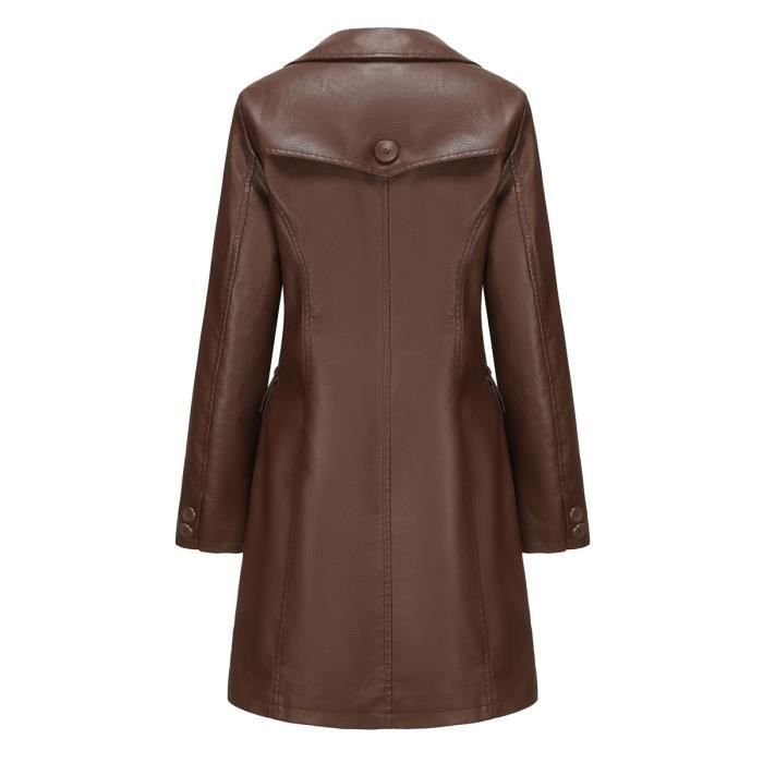Trench Coat Femme Mi Long Simili Cuir QZNXH6650 Cafe