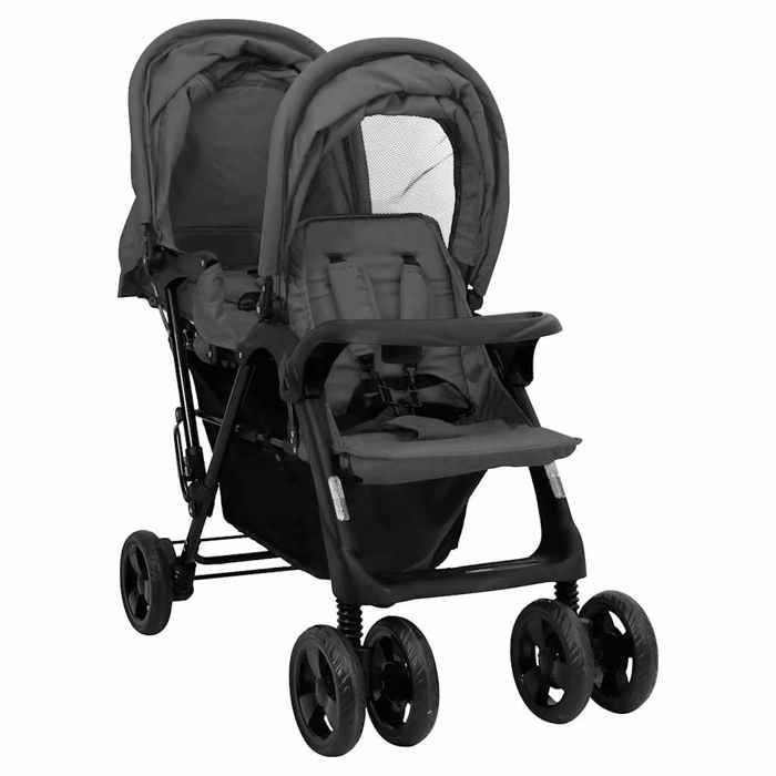 vidaXL Poussette pour bébé 3-en-1 Gris foncé et noir Acier