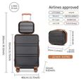 Kono Set de 2 Valise de Voyage Valise Rigide ABS Bagage Cabine 55cm Valise Moyenne à 4 roulettes et Serrure TSA, Noir/Marron-2