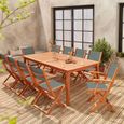 Salon de jardin en bois extensible - Almeria - Grande table 200/250/300cm avec 2 rallonges. 2 fauteuils et 8 chaises. en bois-2