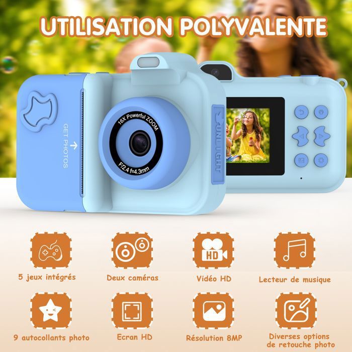 Appareil Photo Numérique Enfant 1080p - 48MP, Zoom 16x, écran 2.4" - Cadeau Noël Idéal Avec Carte 32 Go