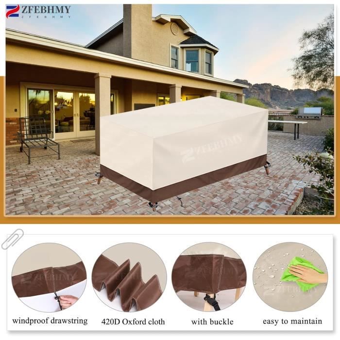 Housse Imperméable Pour Salon De Jardin 180x150x90 Cm – Tissu Oxford 420D, Anti-UV, Avec Cordons Et Boucles De Verrouillage