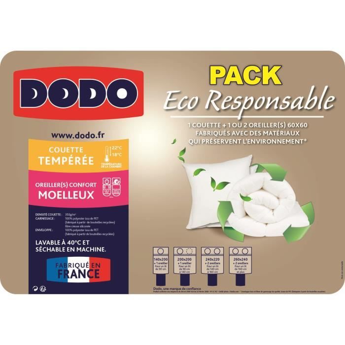 Pack DODO couette tempérée - 240 x 260 cm + 2 oreillers 60 x 60 cm