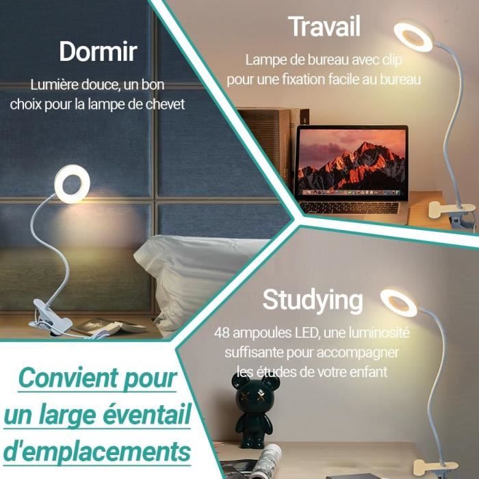 Beigaon Lampe de Bureau Pince, Lampe de Lecture Clipsable, 3 Modes  d'Éclairage & 10 Niveaux