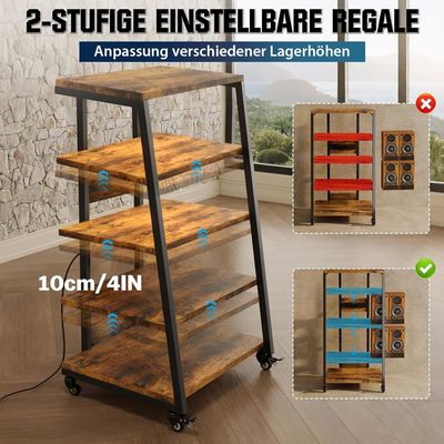 5 Niveaux Meuble HiFi, Meuble Audio/Vidéo, avec Étagère Réglable en Hauteur Et roulettes, Rack HiFi pour Chaînes Stéréo, pour Bureau À Domicile Et Salon(Brown