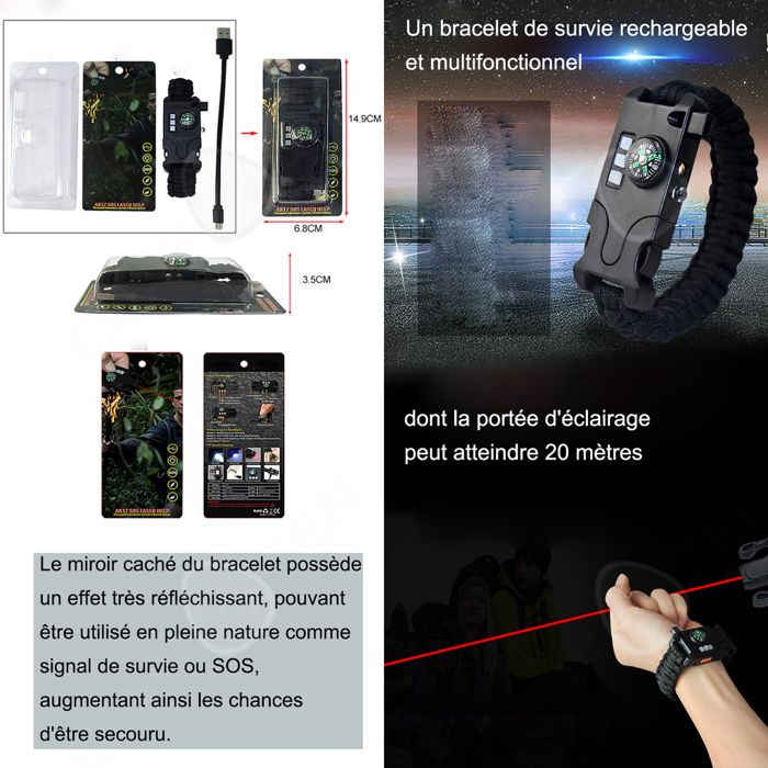 Bracelet de Survie Homme Résistant en Paracorde & Univers Camouflage