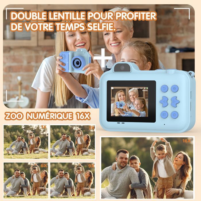 Appareil Photo Numérique Instantané 48MP 1080P – Double Caméra HD, écran 2,4 Pouces, Impression Thermique, Jeux Intégrés, Batterie 1300mAh, Charge USB-C
