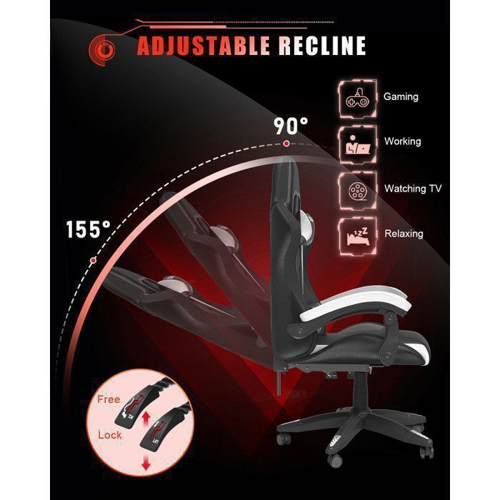 Chaise Gamer RGB Ergonomique Bigzzia Avec Appui-Tête LED - Neuf, Dimensions 54x54x117 Cm