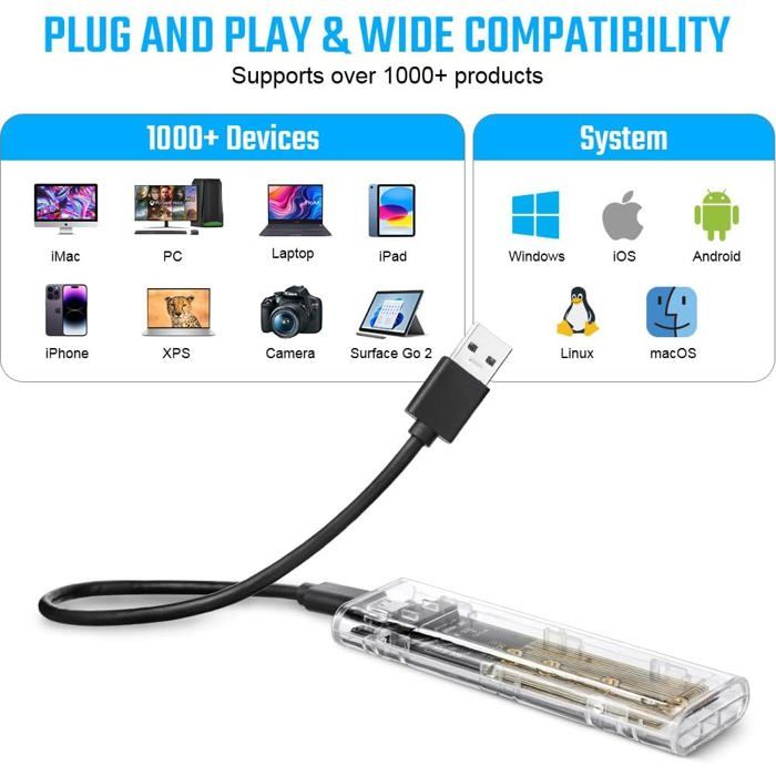 Boîtier SSD M.2 NVMe Vers USB 3.0 - Externe, Compatible 2242 Et 2280, En Alliage D'aluminium - 10
