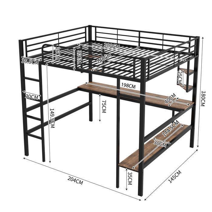 Merax Lit Mezzanine Métal 90x200 Cm Avec Bureau, Garde-Robe Et Étagères - Multifonction Blanc (Sans Matelas)