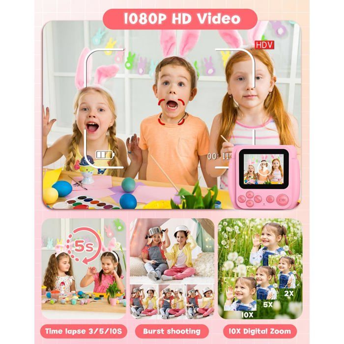 Appareil Photo Enfant Instantané Appareil Photo Enfant CONMRO – 12MP, 1080P, Impression Instantanée Sans Encre, Écran 2.4 IPS, 32GB, Filtres Et Jeux – Cadeau 3-14 Ans (Rose Appareil Photo Enfant Instantané Appareil Photo Enfant CONMRO – 12MP, 1080P, Impression Instantanée Sans Encre, Écran 2.4 IPS, 32GB, Filtres Et Jeux – Cadeau 3-14 Ans (Rose