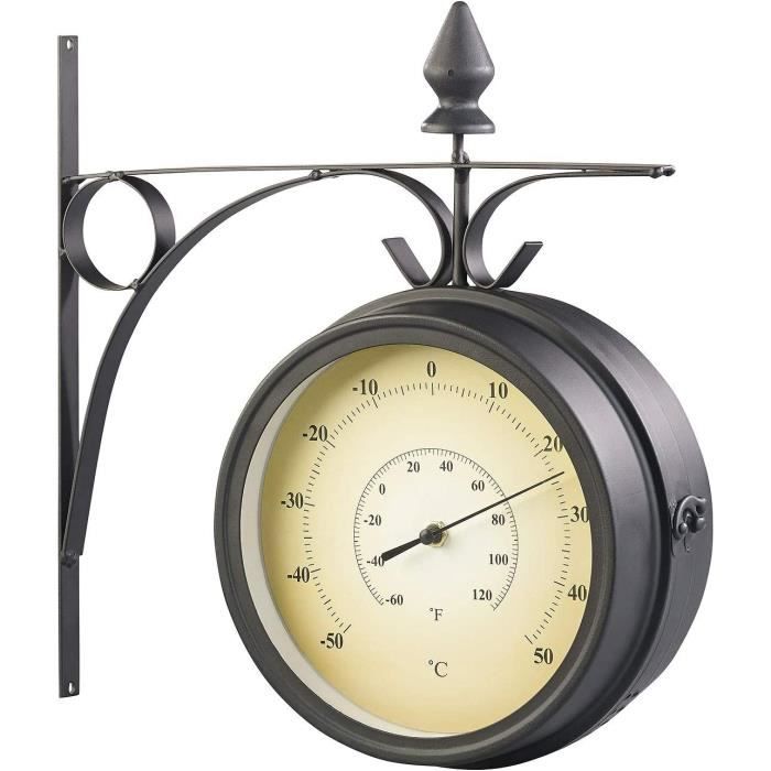 Horloge De Gare R tro Double Face Avec Thermom tre Et 12 Chants horloge-de-gare-r-tro-double-face-avec-thermom-tre-et-12-chants