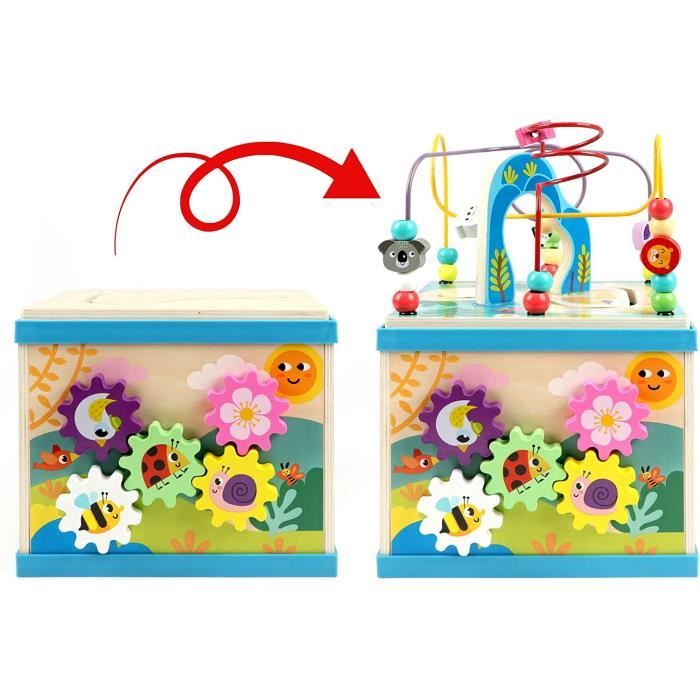 KABENFIS Cube d'activité en bois avec roues pour garçons et filles