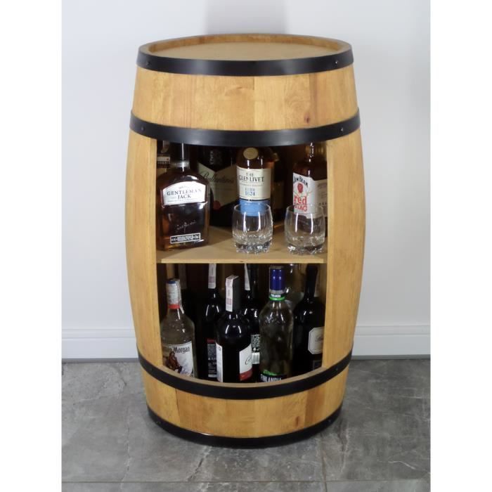 Tonneau En Pin Brossé Avec Porte - Rangement Alcools (vin, Whisky, Bière) - Meuble Bar Style Rustique - Montage Facile - 4