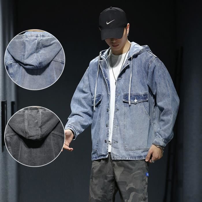 Veste en Jean Homme avec Capuche Manches Longues Coupe Loose Bleu clair Bleu clair Cdiscount Pret a Porter