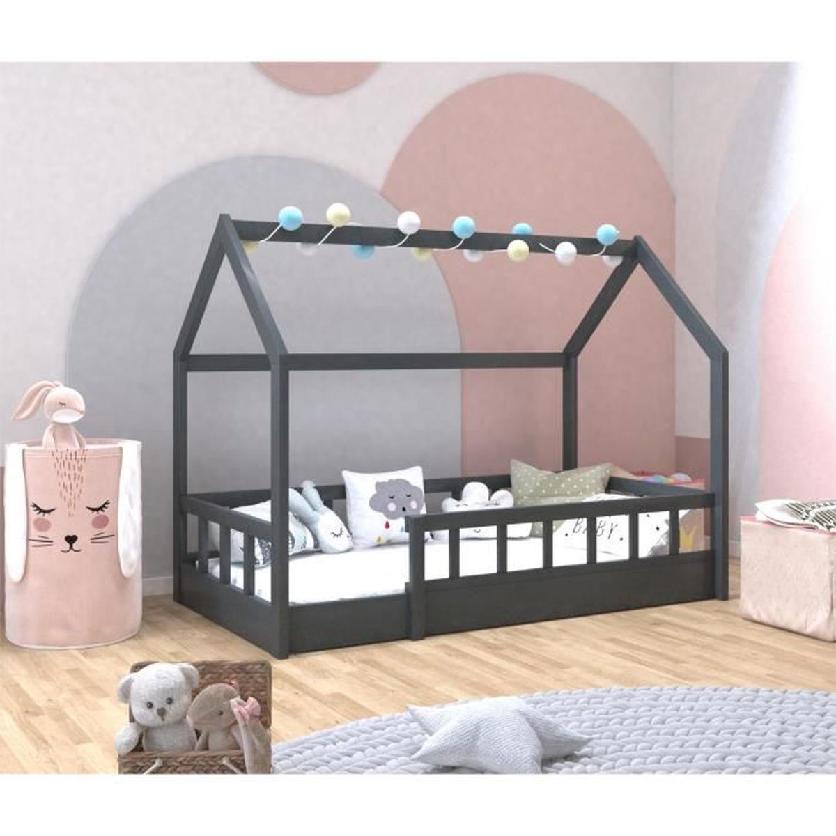 Lit Cabane Enfant Merax 90x200 Cm - Avec étagères, Porte, Tableau Noir - Blanc, Sans Matelas - 12