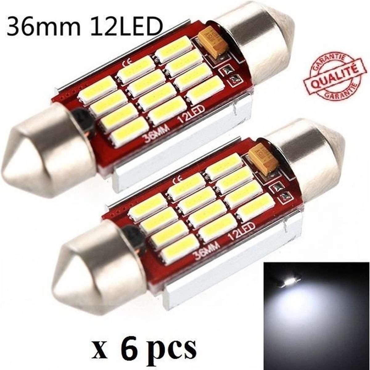 Courtois AMPOULE NAVETTE LED C5W 36mm ANTI SANS ERREUR CANBUS PLAFONNIER PLAQUE 6000k 