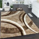 Tapis moderne design - Marron Beige Crème - 160 x 230 cm - Motif Ligné Moucheté - Polypropylène - Intérieur - PACO HOME